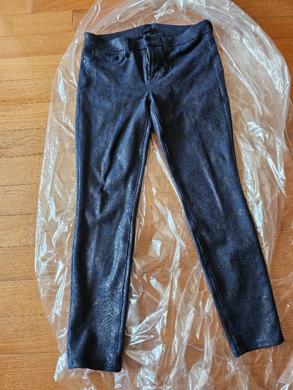 7 for all Mankind Blue Snakeskin Coated Pants